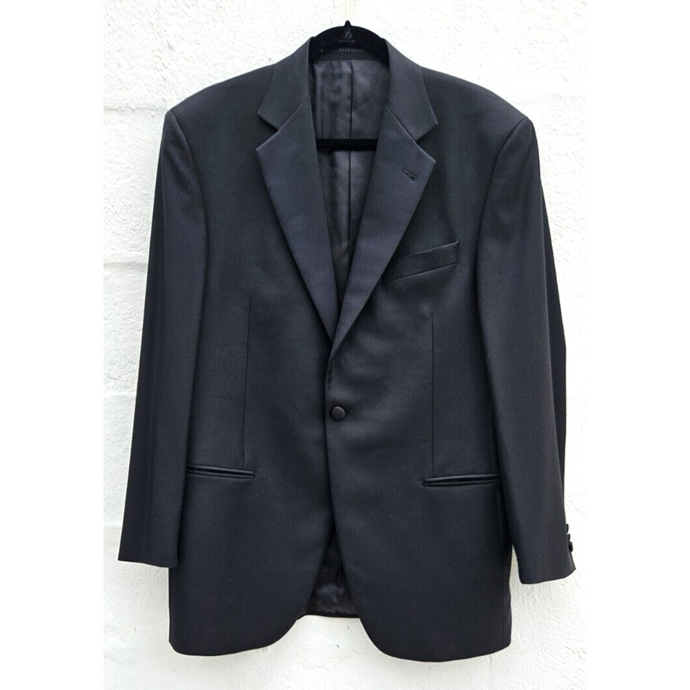 Lubiam Suit Jacket Mens 40R Black Virgin Wool One‎ Button Dinner Blazer Tuxedo
